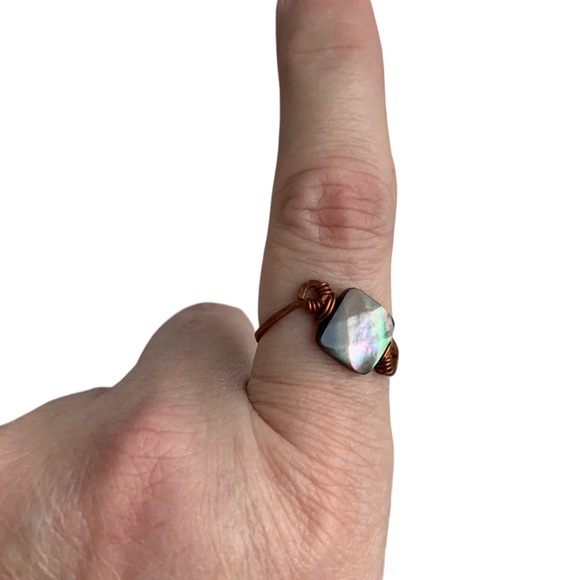 Copper Wire Wrapped Artesian Ring Dark Stone Fiery Colors Woman’s Jewelry - Picture 7 of 10